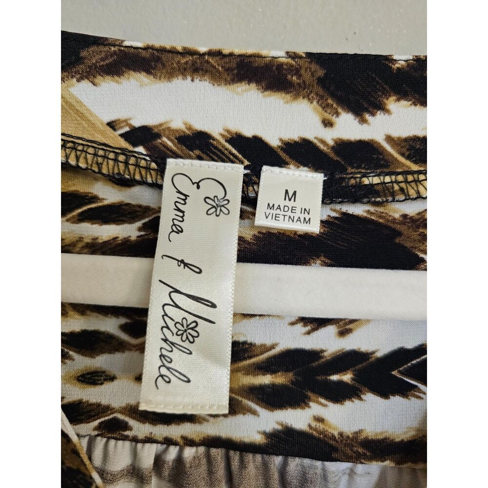 Emma & Michele Printed Wrap Dress Size M Brown Black Animal Print Belted - Picture 3 of 10